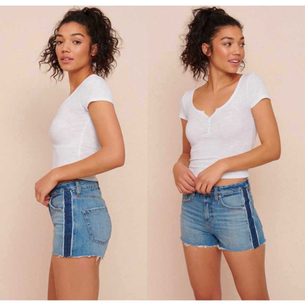 NEW Garage Side Stripe Biarritz Blue Mom Jean Cutoff Denim Shorts